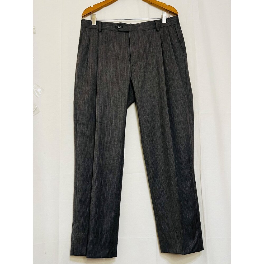 Pronto Uomo Couture Mens Gray 100% Wool Dress Pants 34W Pleated Preppy Dressy